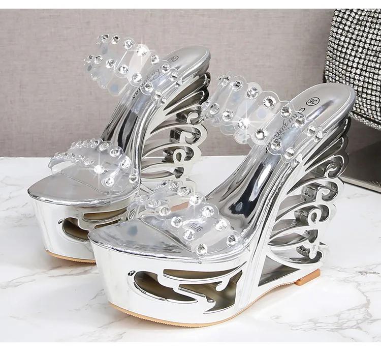 Fashion New Sexy Design Personality Heel Slippers Ladies Slippers Clear PVC Transparent Casual Square High Heel Platform Slippers