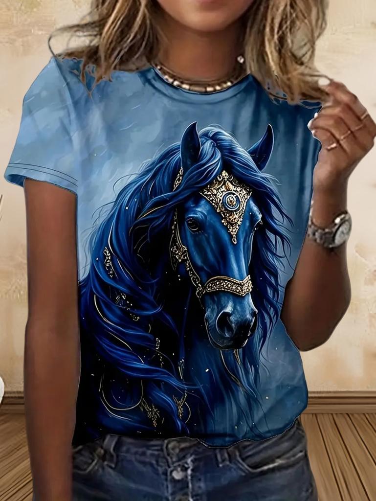 Children's Clothing Girl Clothes Short Sleeve Boys T-Shirt Casual Vintage Horse Print Kids Summer Clothes Girl Tops O-Neck Tee