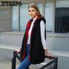 Autumn and Winter Women's Loose Fashionable Medium-length Hooded Buttonless Cardigan Plaid Plush Vest Jacket Women