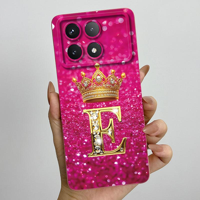 For Xiaomi Poco X6 Pro 5G Fashion Crown Initial Letter Couple Phone Case PocoX6 Pro 5G Soft Silicone TPU Lens Protective Casing