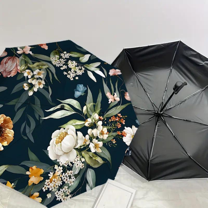 1PC Floral Pattern Umbrella-8-Rib Reinforced Portable Folding Travel Suitable for All Seasons Outdoor Daily Use Is an Ideal Choice  -K0414