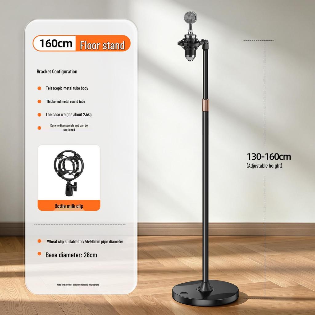Professional Floor Microphone Stand with Weighted Round Base for Live Performances and Broadcasts