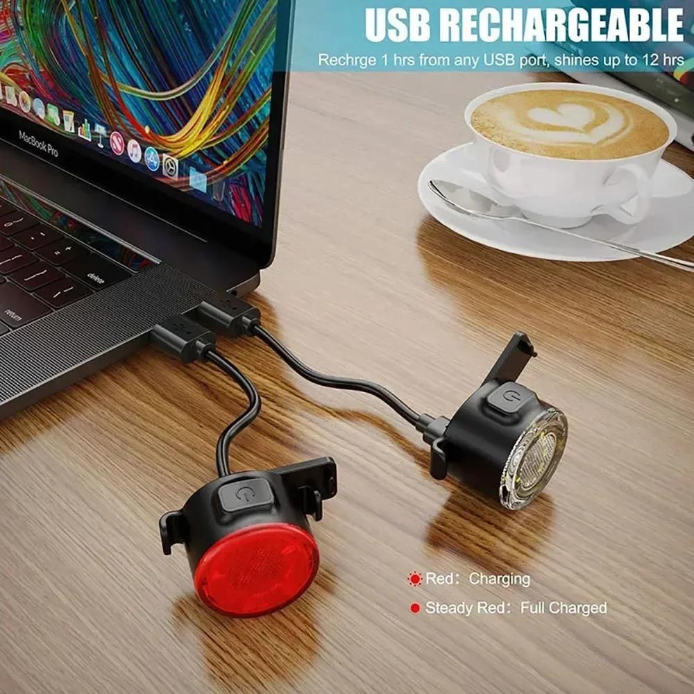 Bike Taillights Headlight USB Rechargeable Bicycle Safety Warning Light MTB LED Front Rear Lantern Cycling Lamp Set