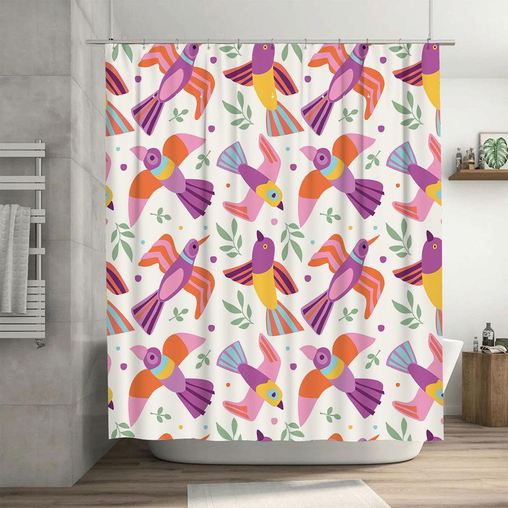 Modern Bathroom Decor: Brightly Colored Bird Print Shower Curtain For Home Decoration Purple, Pink, Orange Green