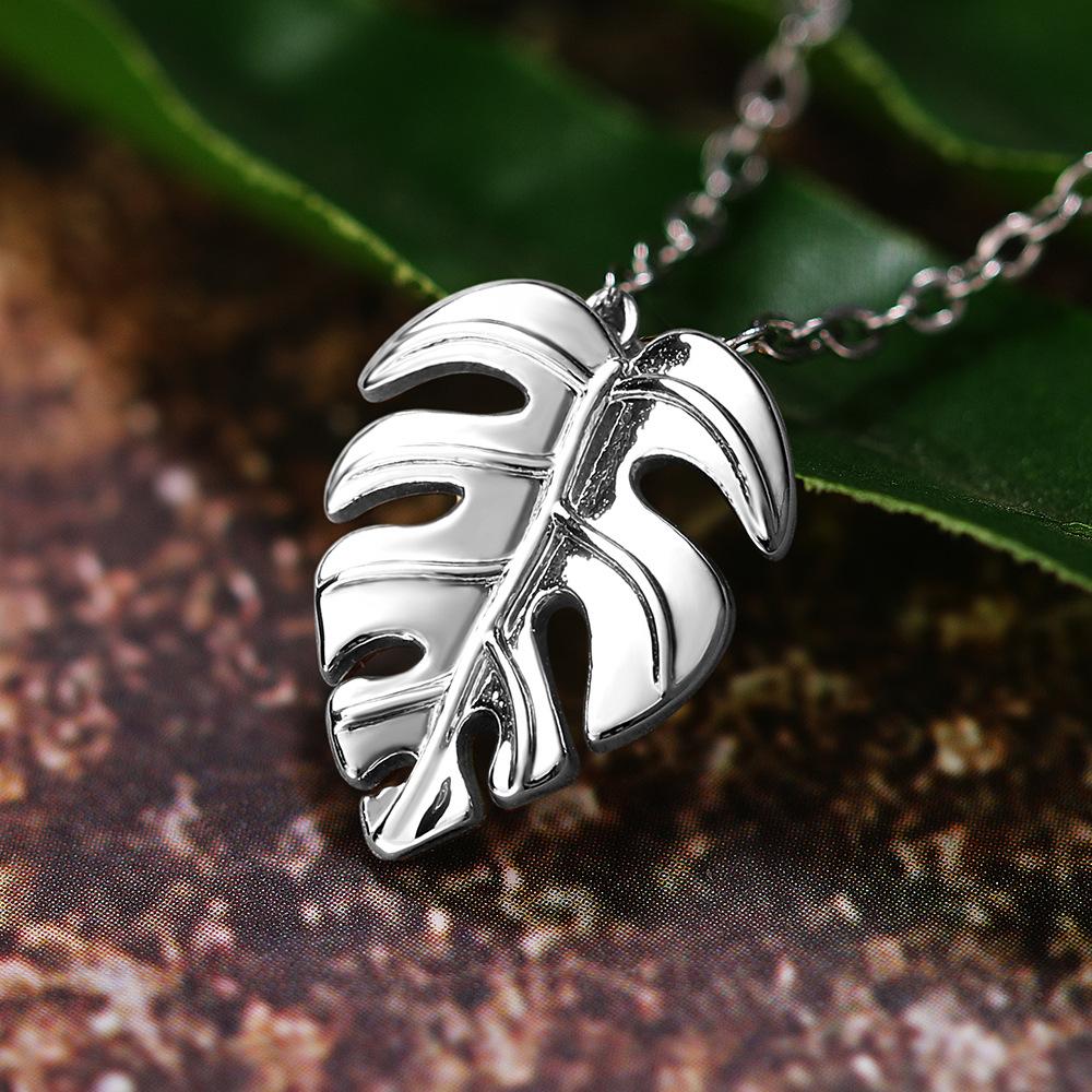 Gold Plated Monstera Leaf Pendant Necklace, Minimalist Nature Inspired Cable Chain Necklace for Women