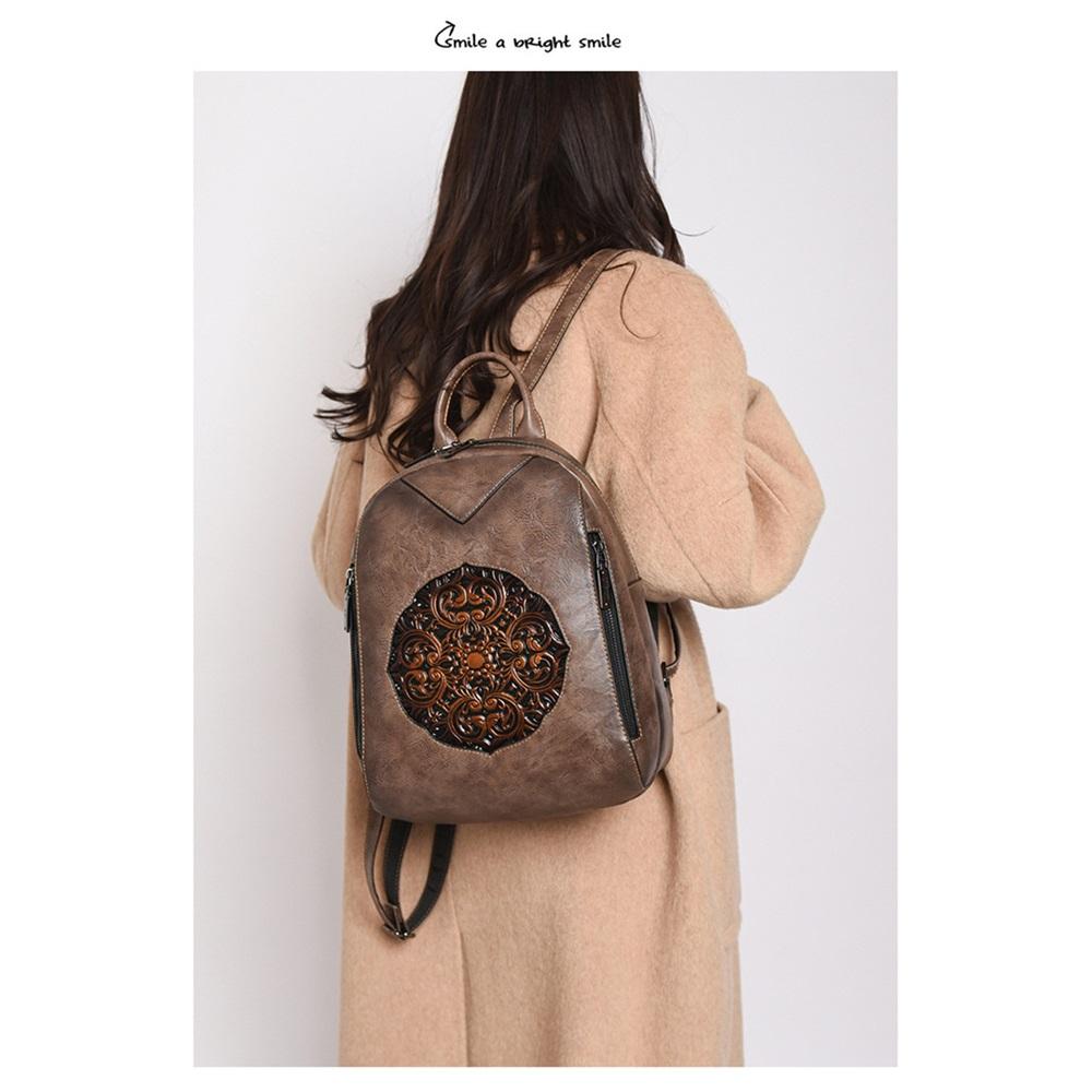 Women's Vintage Embossed PU Leather Backpack, Convertible 3-Way Casual Daypack, Lightweight Commuter Travel Backpack Purse