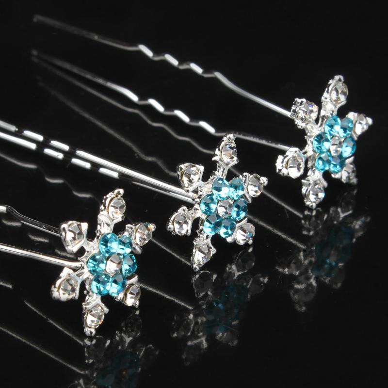 3 Stück/10 Stück Hochzeitsparty Brautjungfer Haarschmuck Braut Silber Blau Kristall Spirale Haarnadel Clip Schneeflocke Accessoire