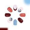 24Pcs Short Almond Press On Nails Autumn Winter Wine Red Wave Dot Cherry Blue French Tip False Nails