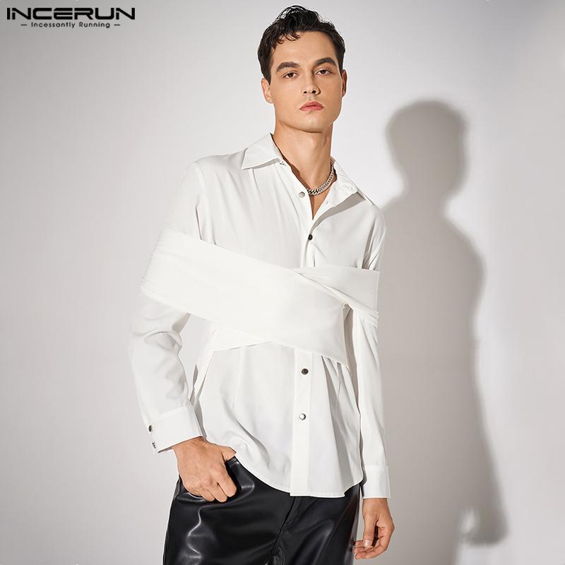 

INCERUN Весенние мужские топы с воротником на пуговицах и перекрестной обмоткой