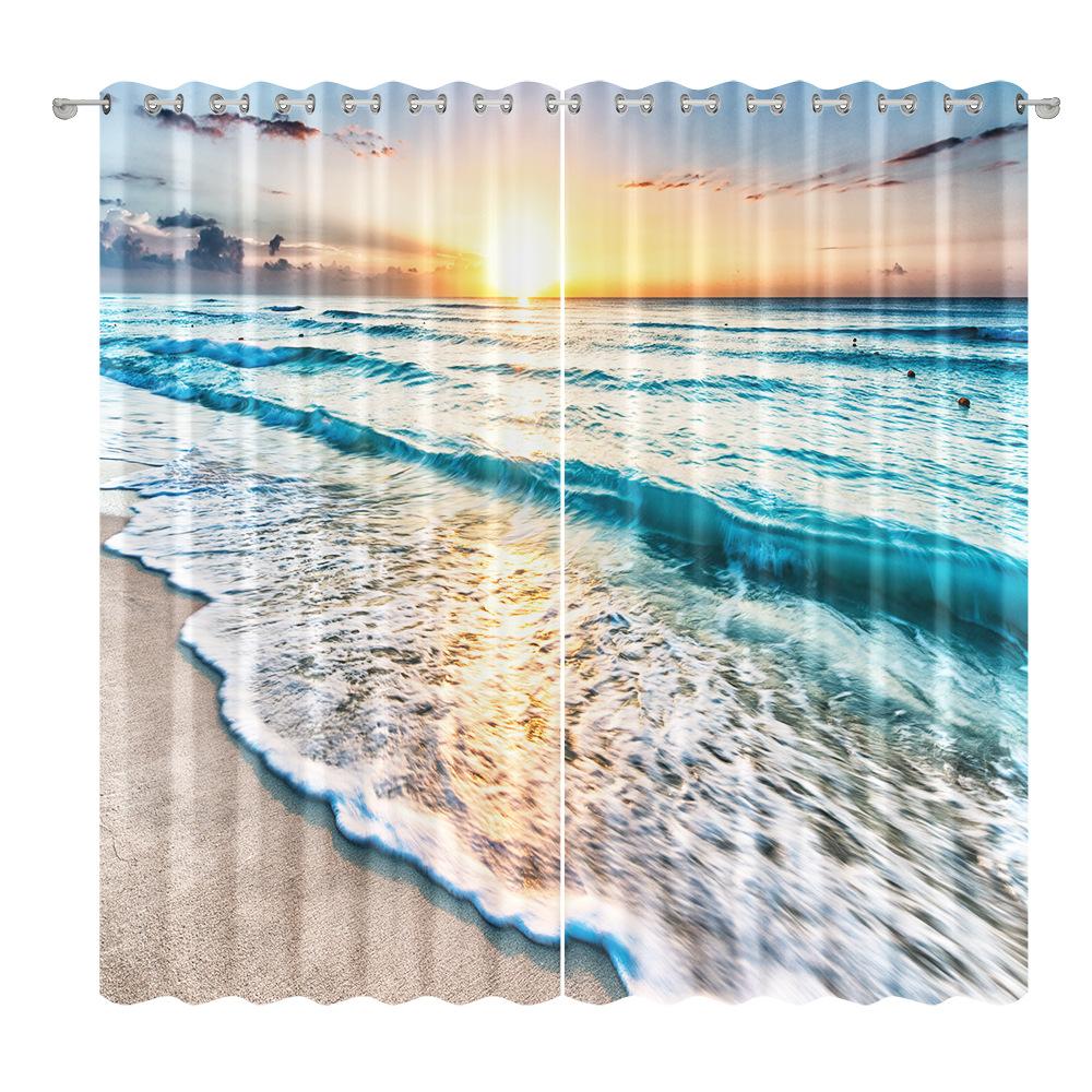

Beach Shell Curtain Cloth Bedroom Living Room Balcony Blackout Curtain Office Hotel Insulation Curtain 2pcs*1.32m*1.6m