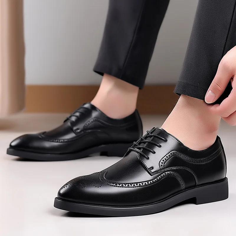 Men's Classic Retro Brogue Shoes Mens Lace-Up Business Leather Shoes Dress Office Flats Men Wedding Party Oxfords 2025