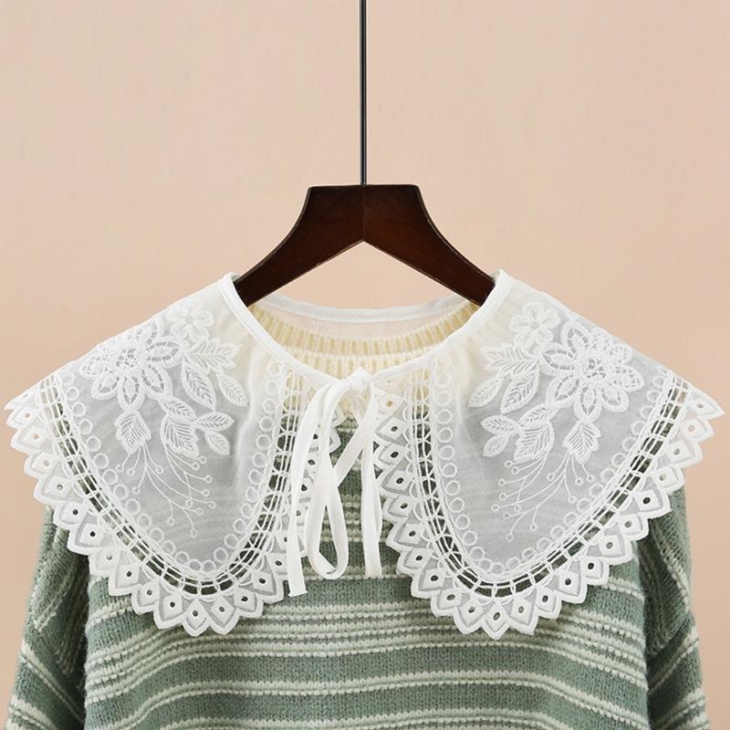 Women Girls Vintage Lolita False Fake Collar Shawl Sweet Ruffles Lace-Up Bow Decorative Necklace Choker Short Poncho