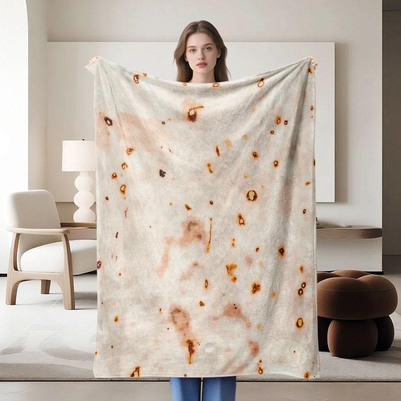 1 piece tortilla-themed beige flannel blanket, soft, suitable for sofa, bed, office, all-season use.