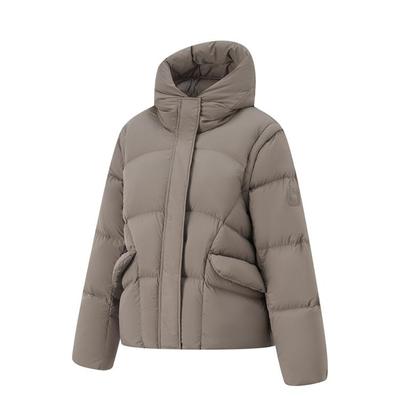 Li Ning Damen Fitness Serie Lockerer Kapuzenpullover Einfarbig Vielseitig Lässig Kurzer Reißverschluss Winter Daunenjacke Damen Oberbekleidung Baumgrau Braun AYMU086-4