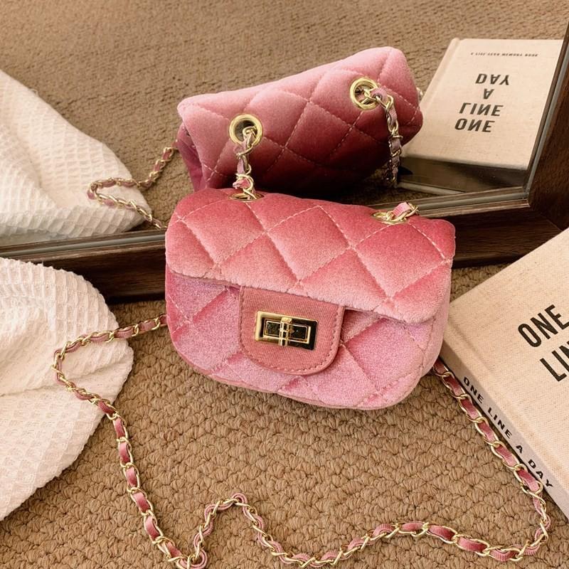 Kids Mini Adorable Shoulder Bag In Soft Velvet Stylish Crossbody With Chain Strap