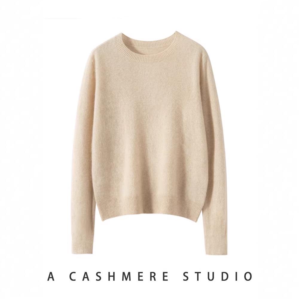 Women's Cashmere Round Neck Long Sleeve Pullover Sweater - Warm and Versatile for 2025 Autumn/Winter