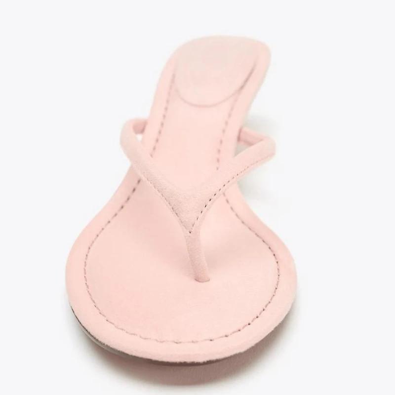 Fashion Summer Sexy Clip-toe Flip Flops Women Fashion Round Toe Sewing Design Brand Slide Sandals High Quality Faux Suede Beach Sandals