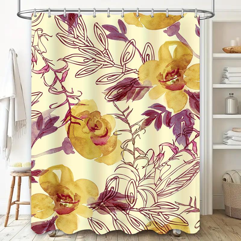 White Bath Shower Curtain with Pink Flowers Pattern Decor Home Decoration Waterproof Bathtub Cover for Bathroom Accessories Size