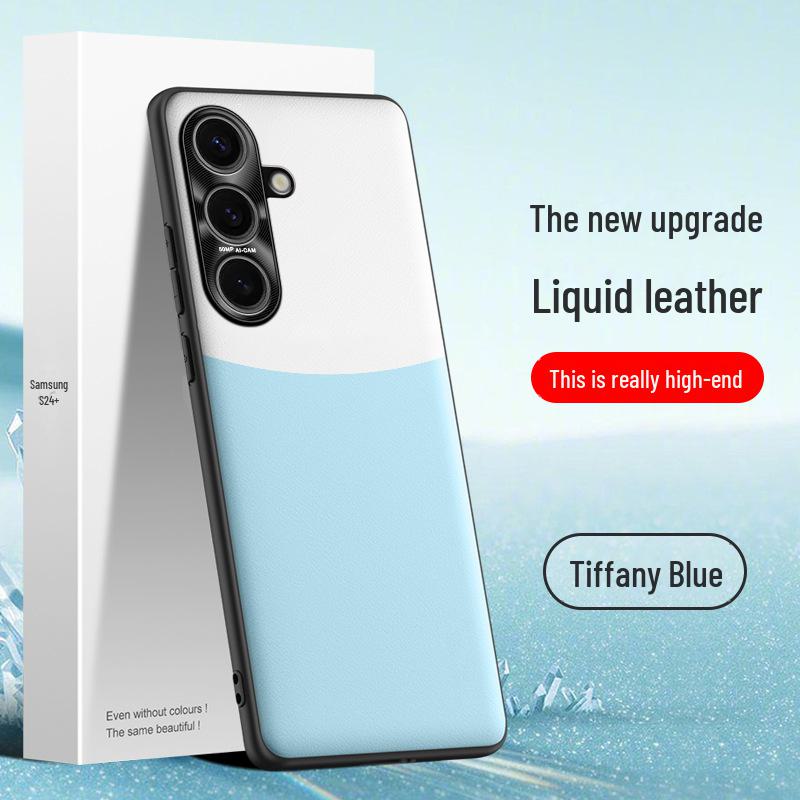 Samsung S24+ Liquid Leather Anti-Fall Protective Case: One-Piece Cover, Anti-Fouling Tech.
