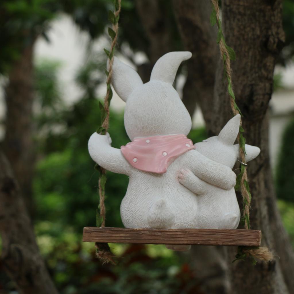 Adorable 1pc Resin Swing Rabbit Figurine - Perfect for Fairy Garden Decoration and Outdoor Tree Hanging Decor!