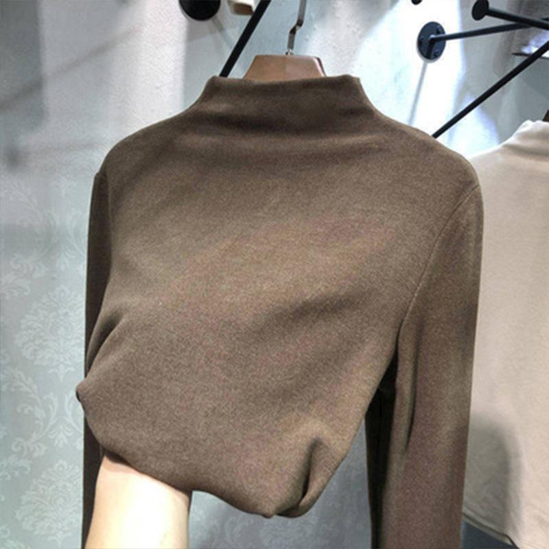 Develvet Half Turtleneck Warm Undercoat Female Autumn and Winter Outside To Wear A Student Blouse Long Sleeve T-shirt Women's Wear