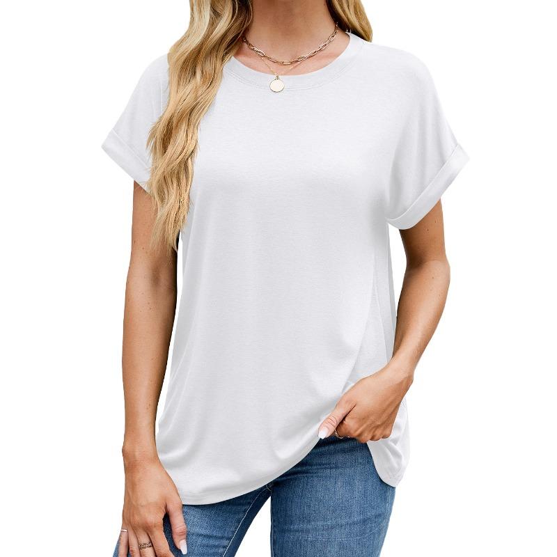 Spring and summer new solid color round neck loose short-sleeved T-shirt top women