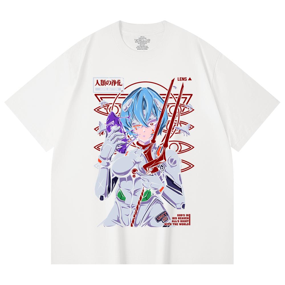 230 Gsm 100% Cotton Evangelion V7 Rei Print Unisex Heavy Cotton T Shirt