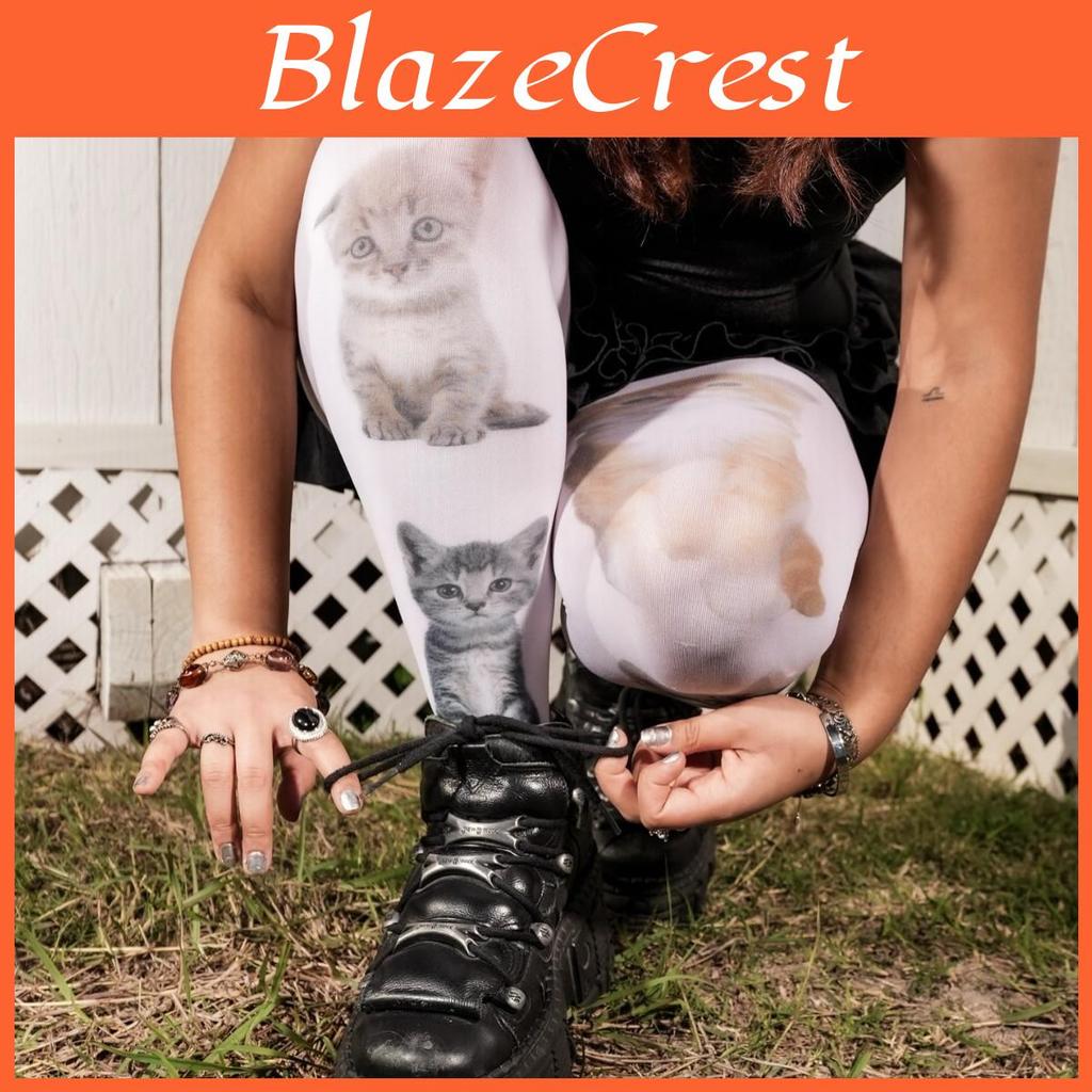 Cat Print Velvet Tights With Hip Lifting And Slimming For Casual Women