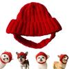 Pet Knitted Hat Red Warm Dog Beanie with Ear Holes Festive Winter Warm Pet Headwear Knitted Hat for Small Medium Dogs