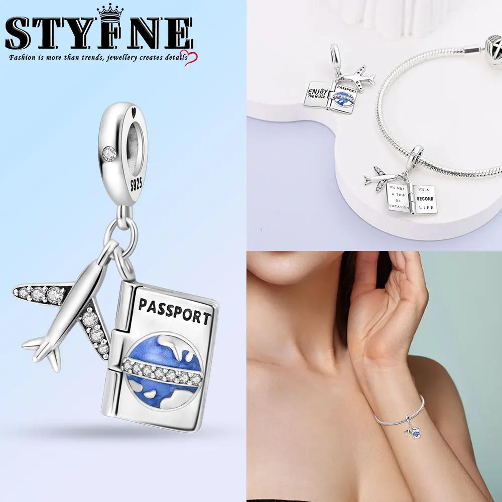 Anniversary Luggage Airplane Passport Three-Piece Set Copper Charms Fit Original Bracelet Jewelry Making For Women Gift