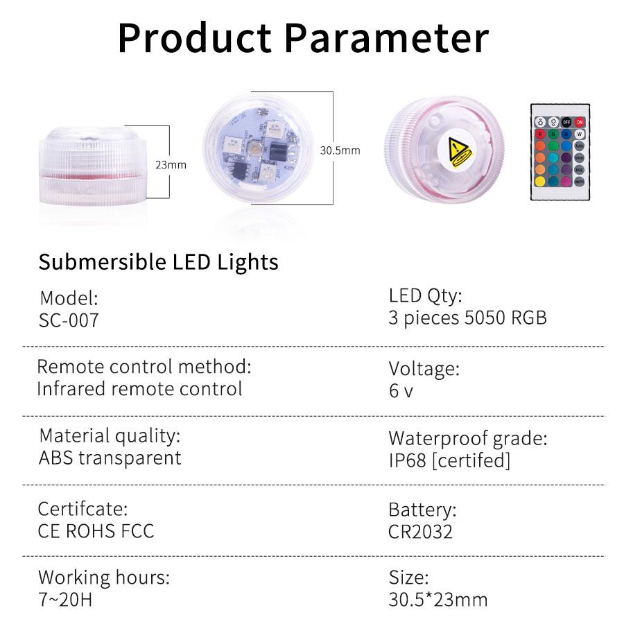 3LEDs RGB Underwater Lights Submersible Lamp Built-in CR2032 Button Battery Garden Swimming Pool Light for Aquarium Vase Bowl