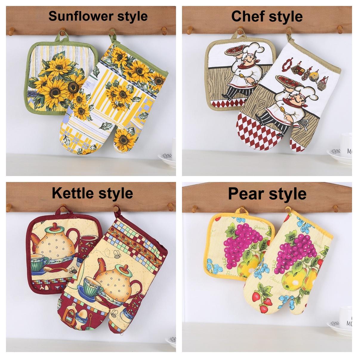 

4 комплекта кухонных перчаток, удобный полиэстер, защита рук, подарок, прочные прихватки для духовки, коврик на стол, перчатки кухонные