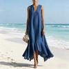 Women's Long Denim Dress Casual Loose Sleeveless V Neck Maxi Dress Beach Vacation Ruffle
