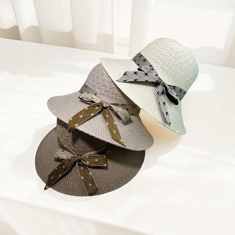 Foreign style fashionable old lady sun hat straw hat beach bow sunscreen new sun hat breathable casual versatile