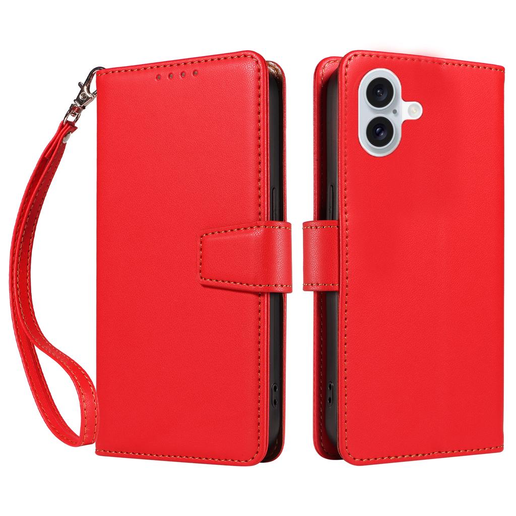 For iPhone 16 Plus Case RFID Blocking PU Leather Wallet Flip Phone Cover with Wrist Strap