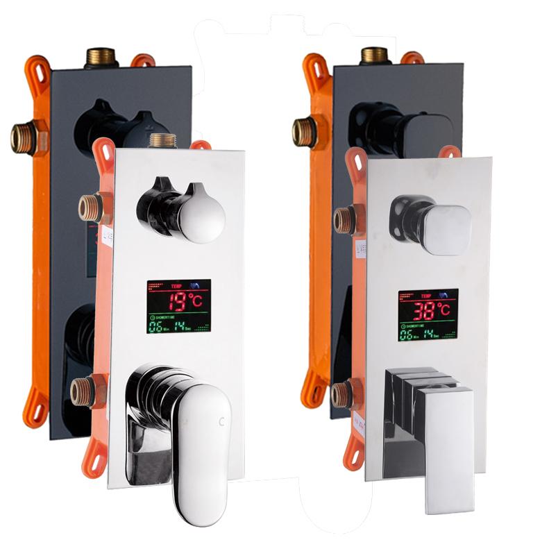 High Technology Digital Wall Mounted 2 or 3 Way Black or Chrome Shower Mixer Valve Control With Display BathMixer Shower