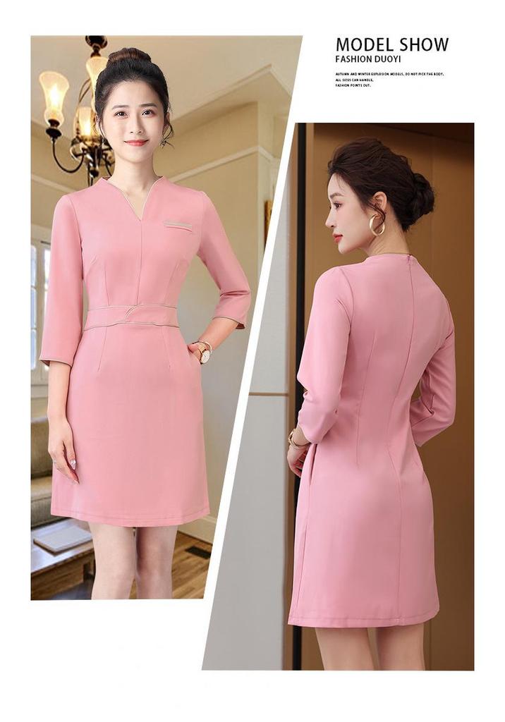 Plus Size Beauty Salon Technician Uniform - Autumn/Winter Slimming Style for Women