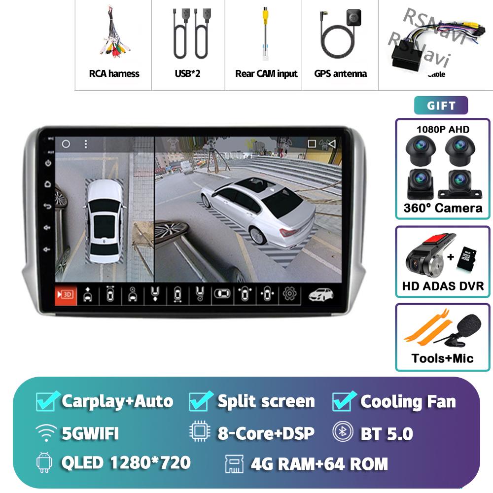 Android 14 Carplay Car Radio For Peugeot 2008 2013 - 2020 Multimedia Video Player Navigation GPS Stereo 360 Camera Head Unit DSP