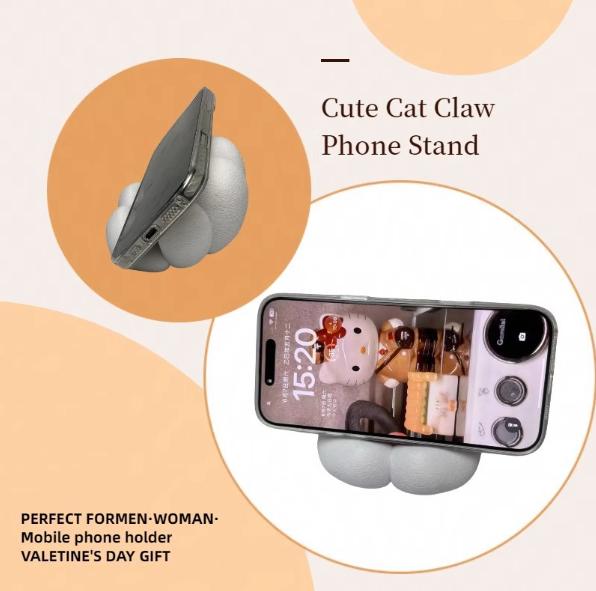 Base-Style Cat Claw Phone Holder Creative Desktop Stand Ornament High-Quality Design for Stress Relief (1 Piece)
