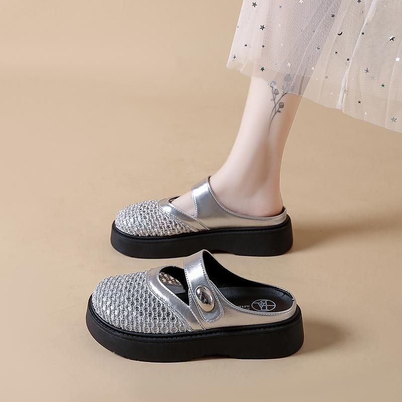 

Модные женские мюли CRLAYDK с закрытым носком, женские тапочки без задника для дома, шлепанцы, лоферы для ходьбы, сетчатые повседневные туфли на платформе 40