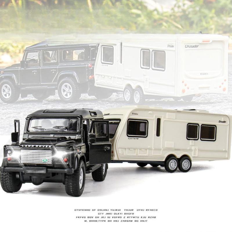 Simulation 1/32 Scale Land Rover Trailer RV Car Model Pullback Sound Light Caravans Model Diecast Toy Vehicle Children Boy Toy