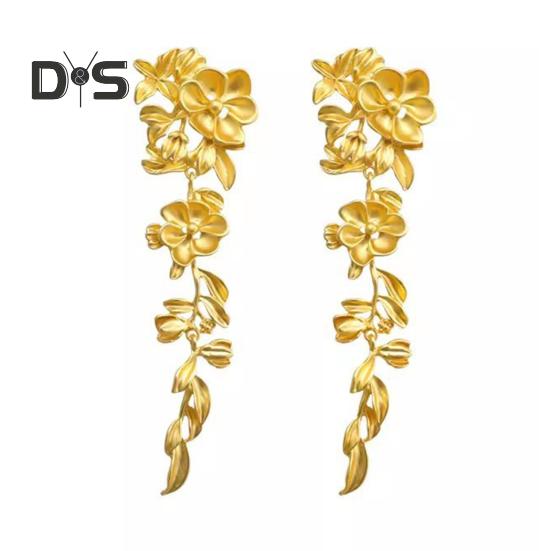 

1 пара женских сережек с кисточками и цветком, длинные золотые серьги для выпускного вечера, торжественная вечеринка, преувеличенные стильные украшения для ушей знаменитой актрисы золотистый