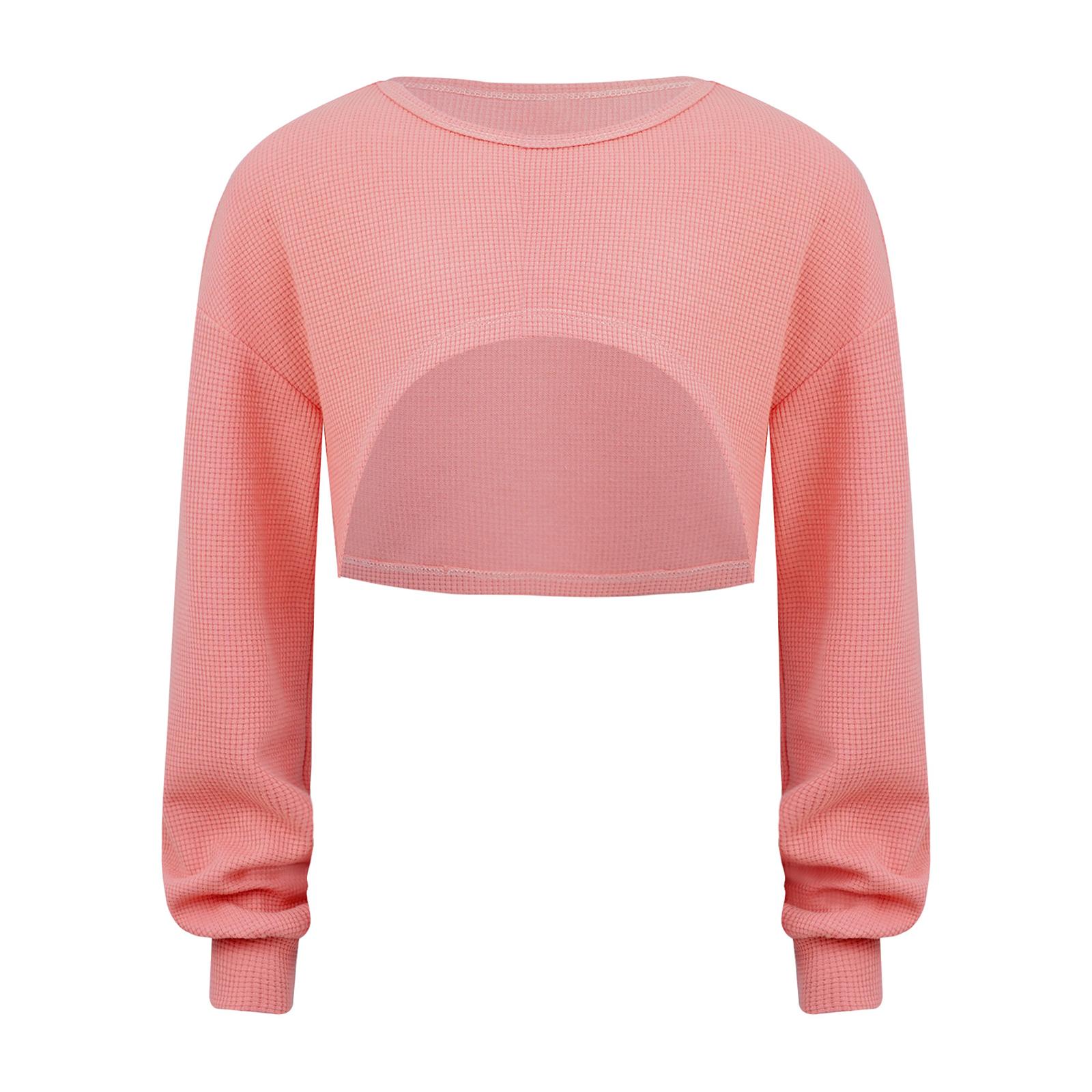 

Girls Waffle Crop Top Casual Pullover Sweatshirt Round Neck Long Sleeve Comfortable Shirt for Holiday Outing 5-6 Years