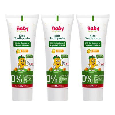 BabyOrgano® Bylinná zubní pasta pro děti l 100% ájurvédská l Ne-gelové složení l Dobrota Baboolu a Lékořice l Mangová příchuť - 50g (Balení po 3)