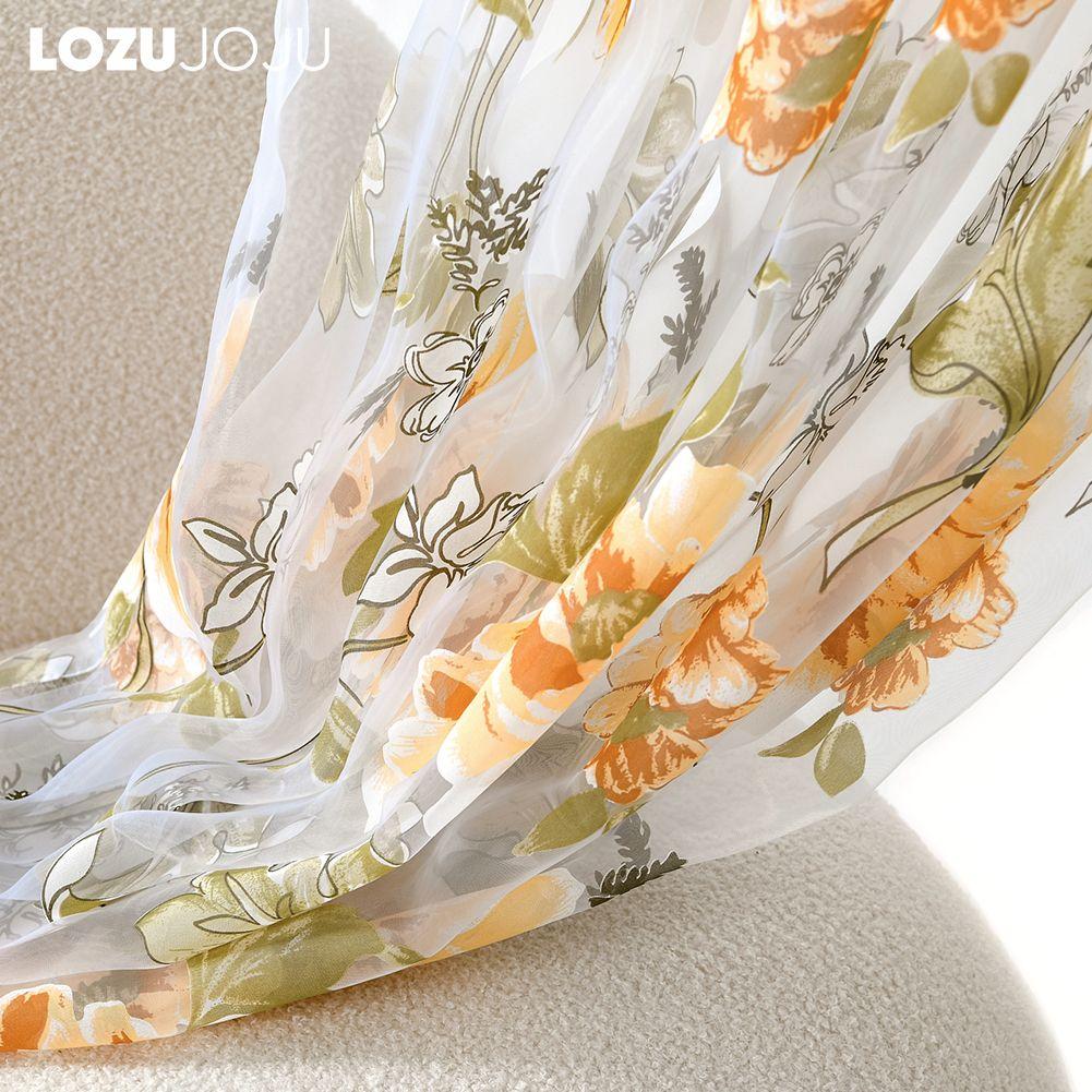 1PC Romantic Flowers Tulle Curtain Newest Burnt-out Printing Craft Sheer Window Curtain For Living Room Bedroom Lozujoju Home Decor