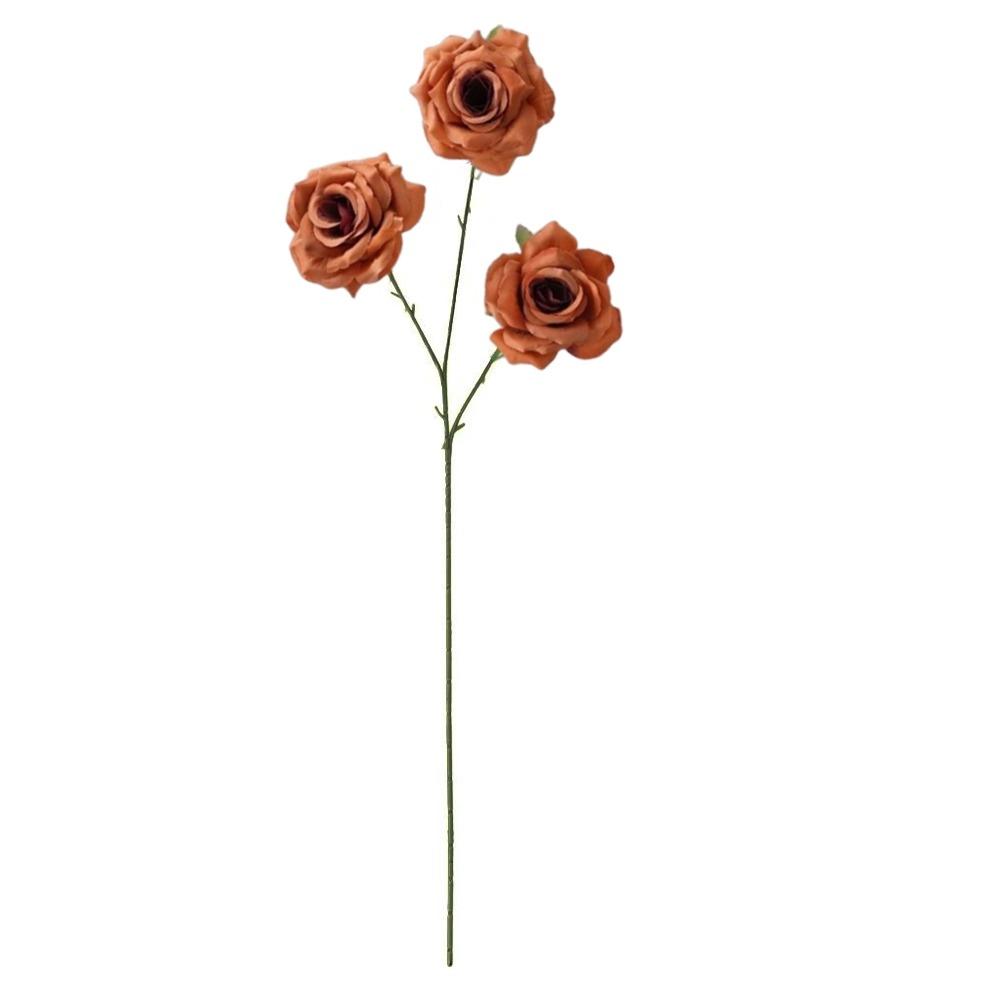 3 Heads Simulated Rose Bouquet Silk Rose Flower Bouquet Home Decoration  Photography Props оранжевый