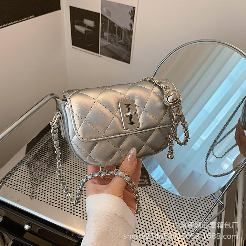 French Niche Fashion Chain Small Bag Women's 2025 New Trendy Temperament Rhombus Embroidery Thread Single Shoulder Crossbody Small Square Bag