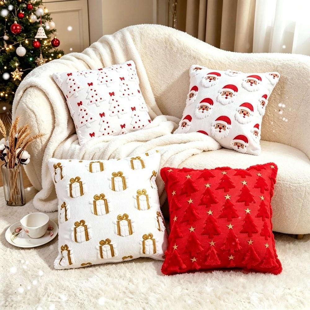 Washable Knitted Throw Pillow Cover 3D Embossed 45x45cm Cushion Cover Polyester Christmas Tree Xmas Decor Cushion Case Home