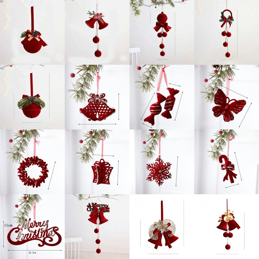Christmas Bell Tree Decor Red Velvet Material Festive Home Window Embellishments