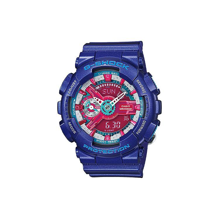 

Casio Dual Display Series Trendy Color Block Street Classic Analog Digital Watch Waterproof Quartz Resin Strap Women watches Purple GMA-S110HC-2A Purple Strap